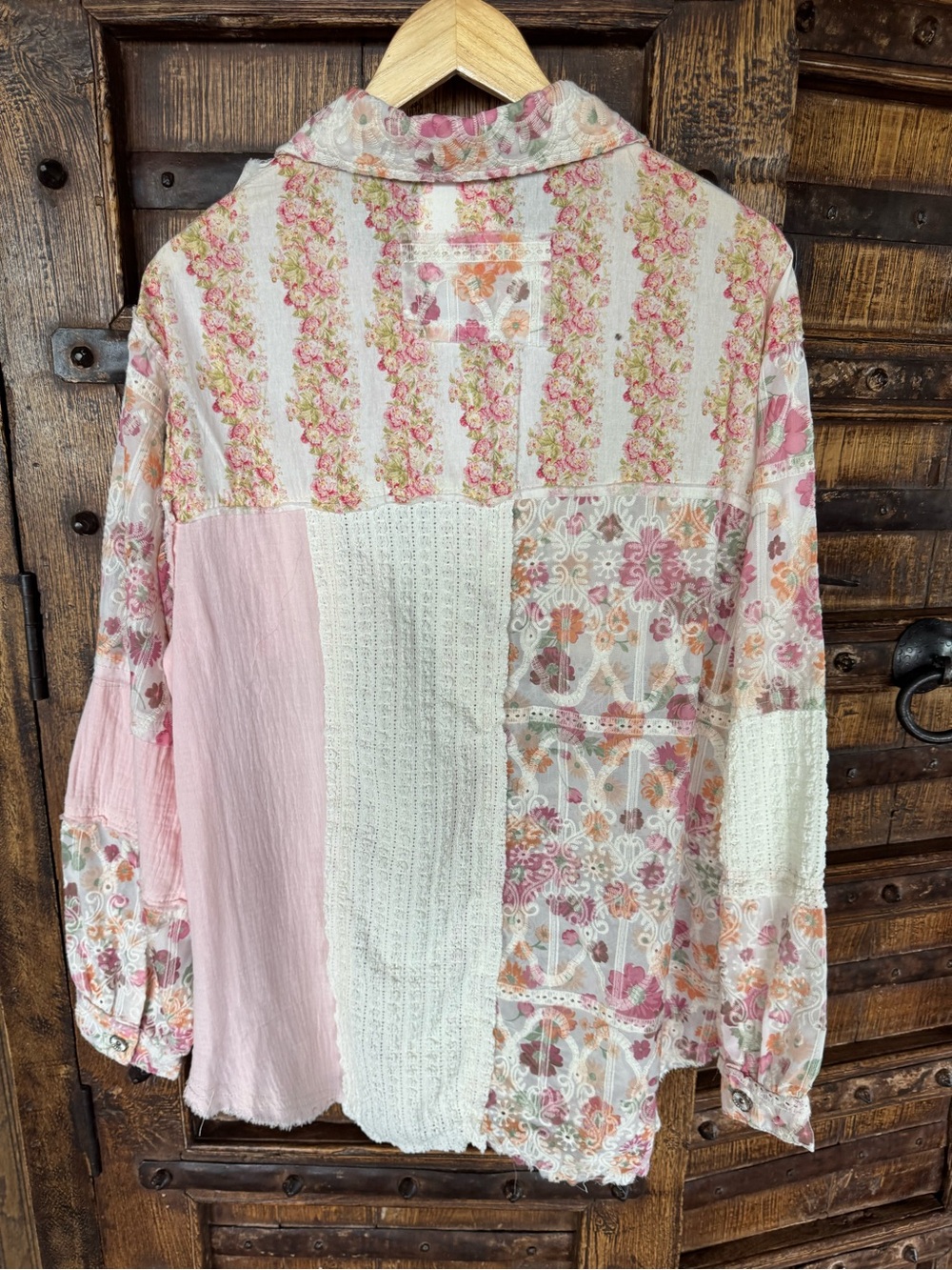 POL Patchwork Floral Button-Up Shirt Jacket in Pink & Cream - Picture 10 of 10